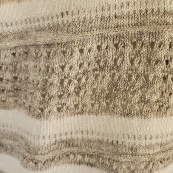 Peyton Primrose Taupe White Striped Open Front Asymmetric Hem Cardigan Sz M - Picture 6 of 12